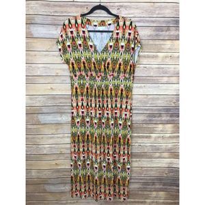 J Jill S V Neck Empire Waist Tribal Maxi Dress B56